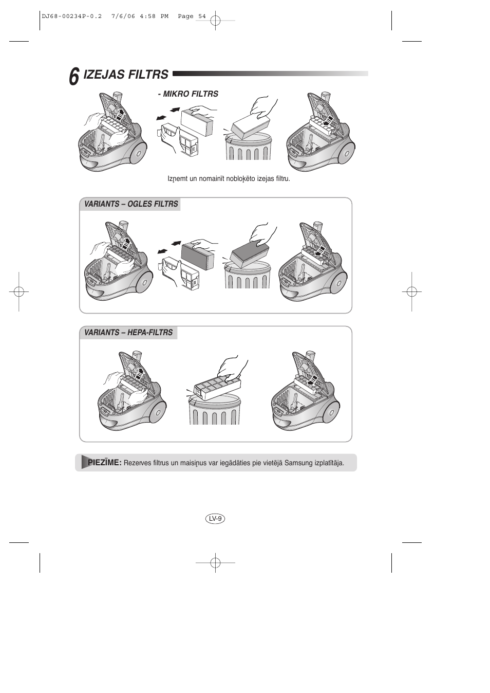 Izejas filtrs | Samsung SC7840 User Manual | Page 54 / 56