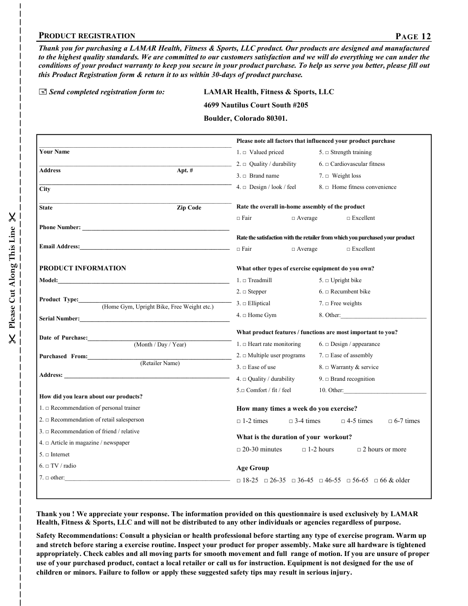 Pleas e c ut along this li ne | AB Soft Rotary Abdominal Back LS 526 User Manual | Page 13 / 16