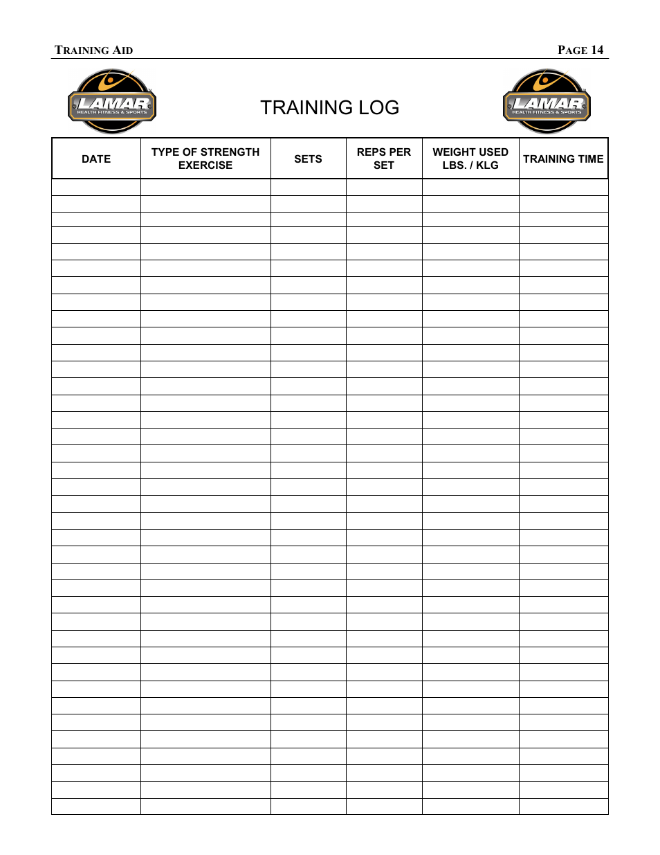 Training log | AB Soft Rotary Abdominal Back LS 526 User Manual | Page 15 / 16