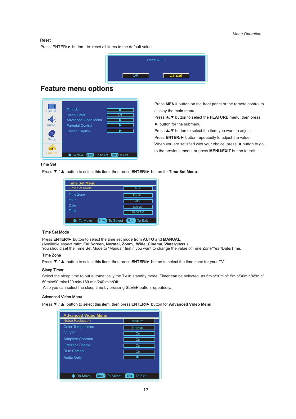 页 15, Feature menu options | Curtis LCDVD151A User Manual | Page 15 / 25