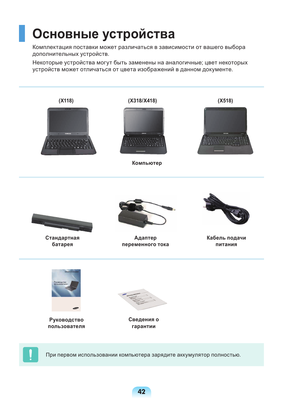 Основные устройства | Samsung NP-X418 User Manual | Page 42 / 87