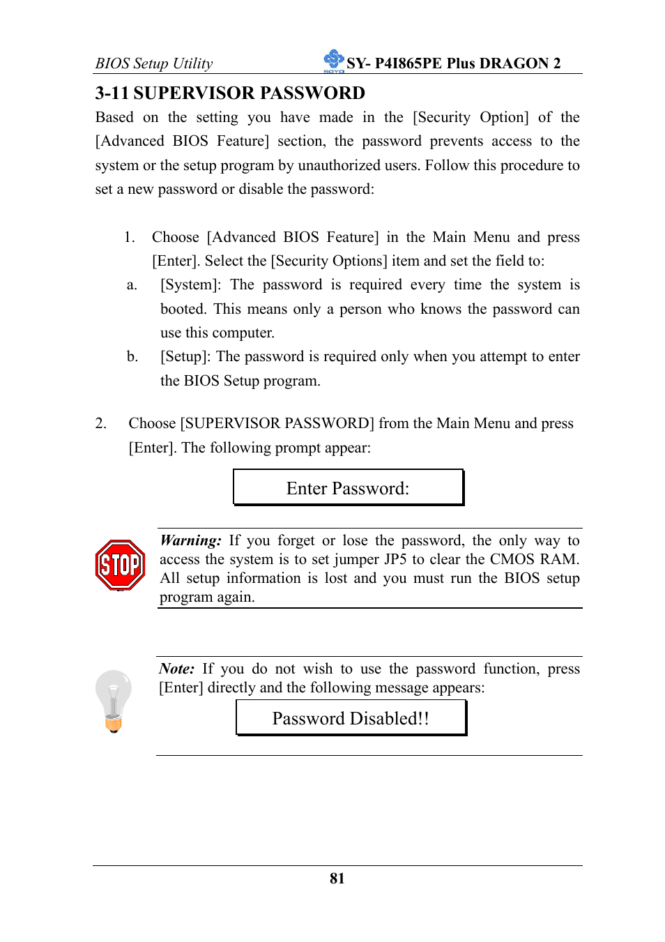 11 supervisor password, Enter password: password disabled | AB Soft ATX 12V User Manual | Page 86 / 97