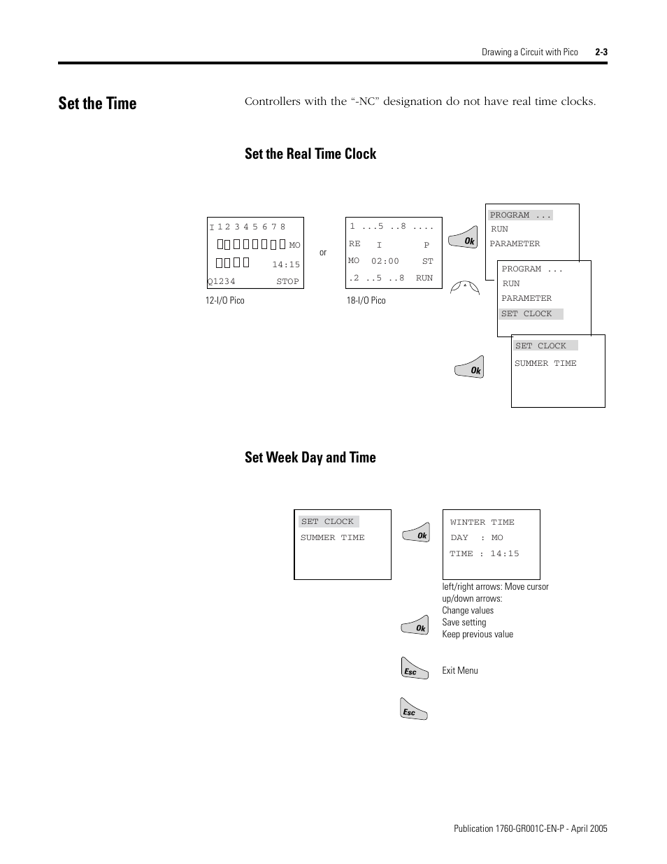 Set the time, Set the real time clock, Set week day and time | Set the time -3, Set the real time clock set week day and time | AB Soft PicoTM Controller 1760 User Manual | Page 29 / 66