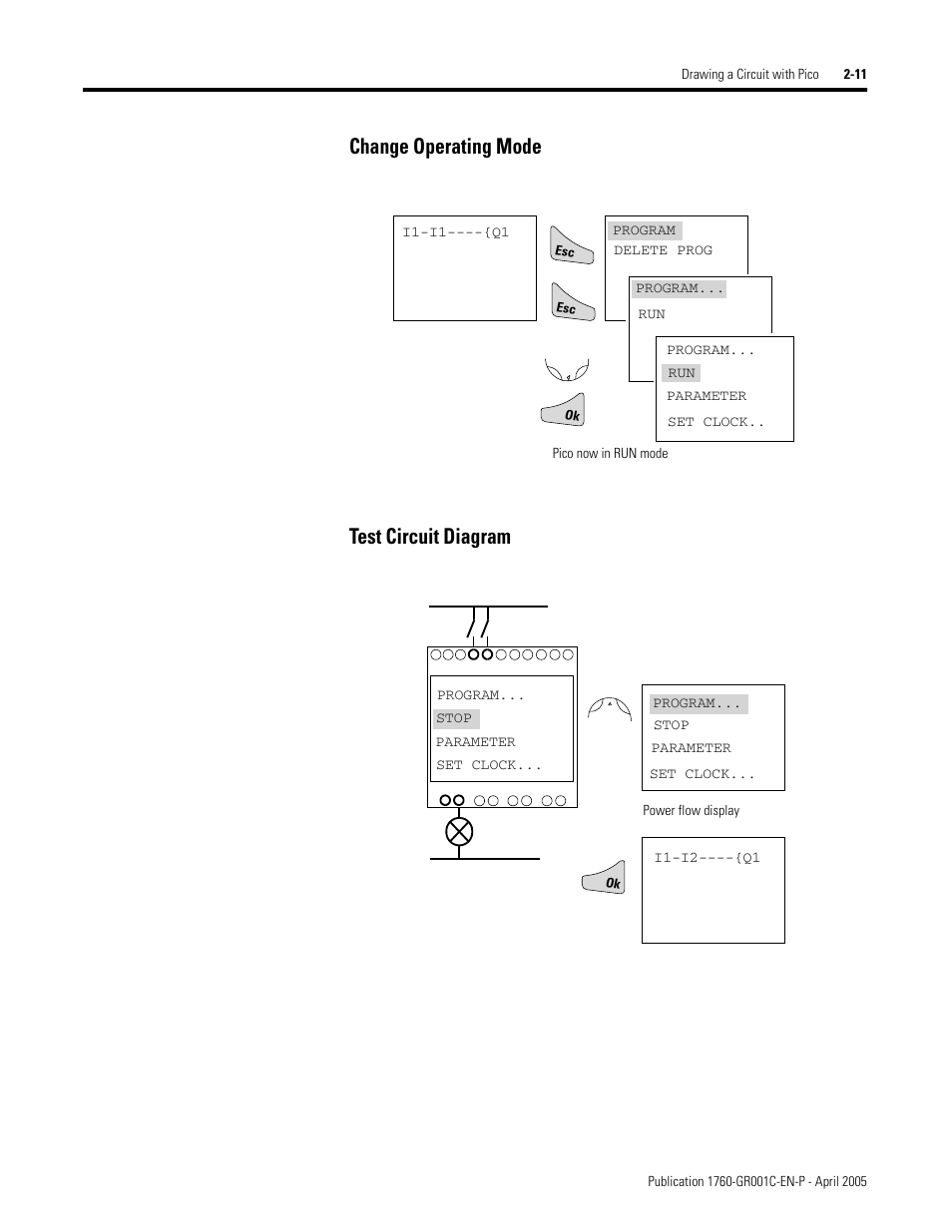 Change operating mode, Test circuit diagram, Change operating mode test circuit diagram | AB Soft PicoTM Controller 1760 User Manual | Page 37 / 66