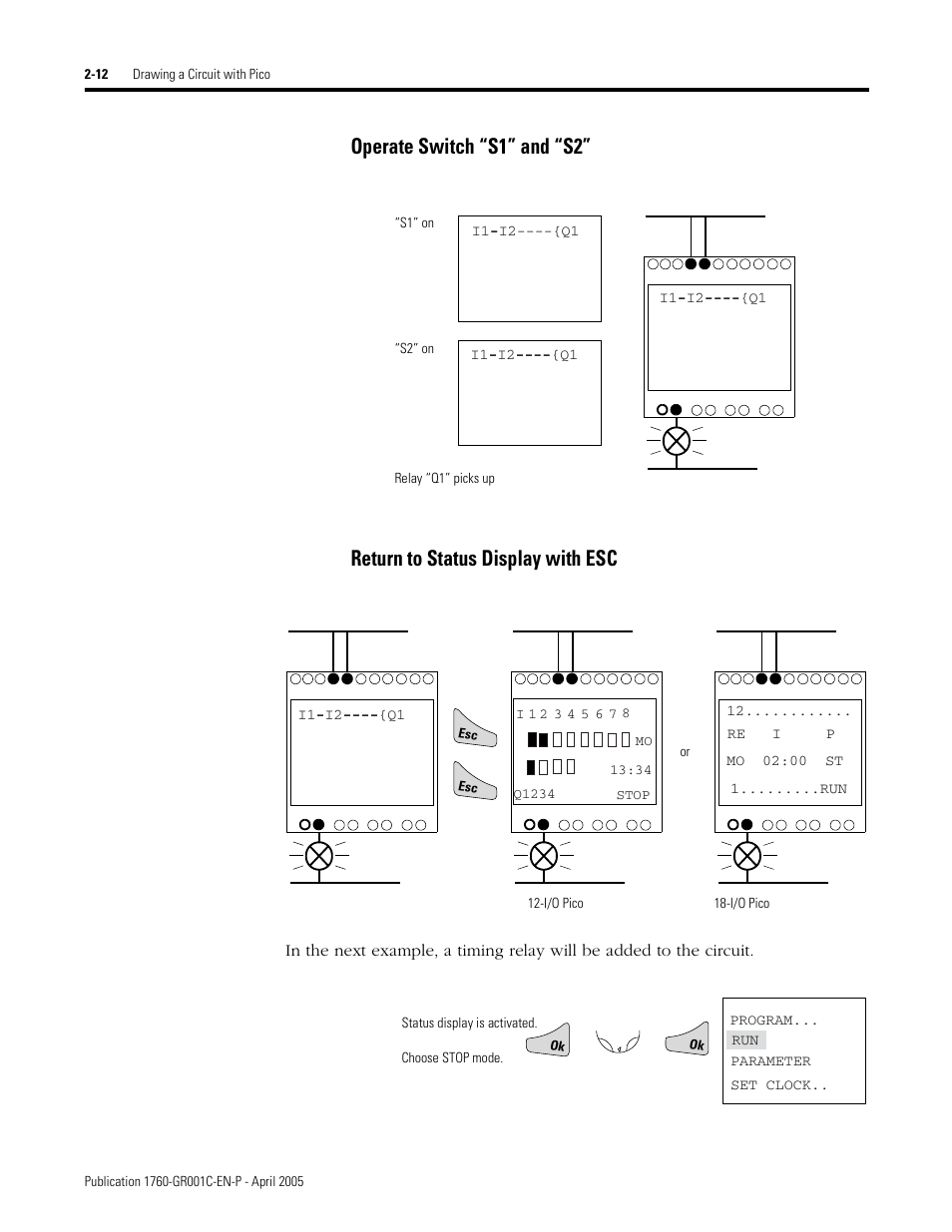 Operate switch “s1” and “s2, Return to status display with esc | AB Soft PicoTM Controller 1760 User Manual | Page 38 / 66