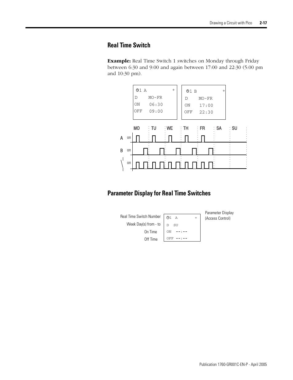 Real time switch, Parameter display for real time switches | AB Soft PicoTM Controller 1760 User Manual | Page 43 / 66