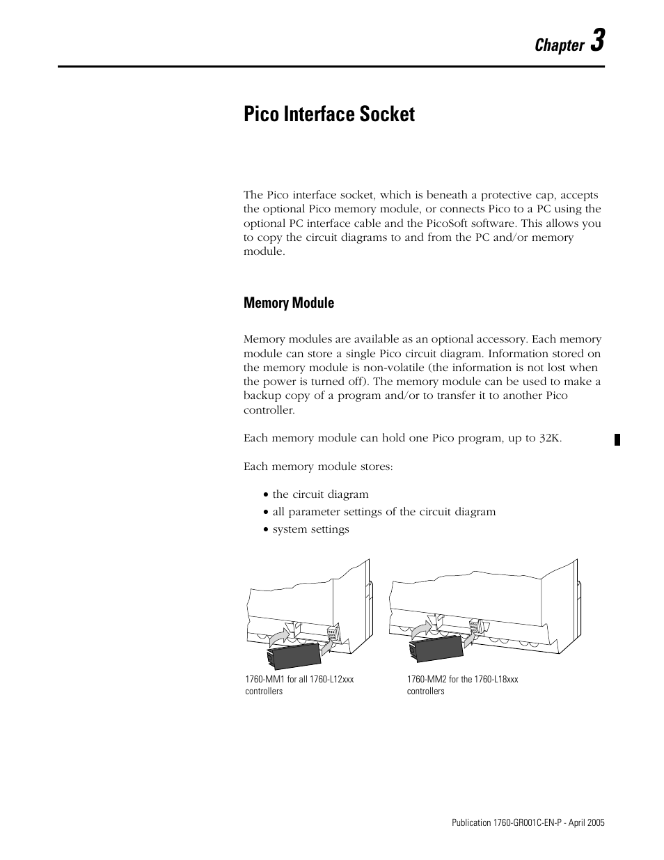 Pico interface socket, Memory module, Chapter 3 | Chapter | AB Soft PicoTM Controller 1760 User Manual | Page 53 / 66