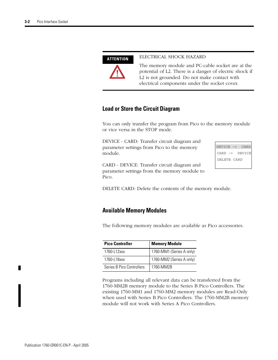 Load or store the circuit diagram, Available memory modules | AB Soft PicoTM Controller 1760 User Manual | Page 54 / 66