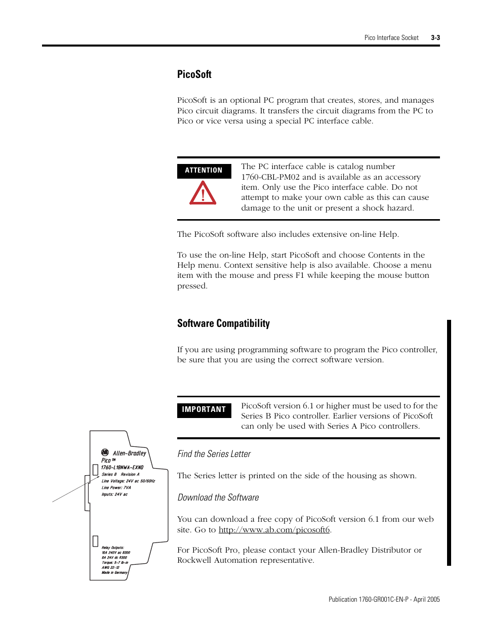 Picosoft, Software compatibility | AB Soft PicoTM Controller 1760 User Manual | Page 55 / 66