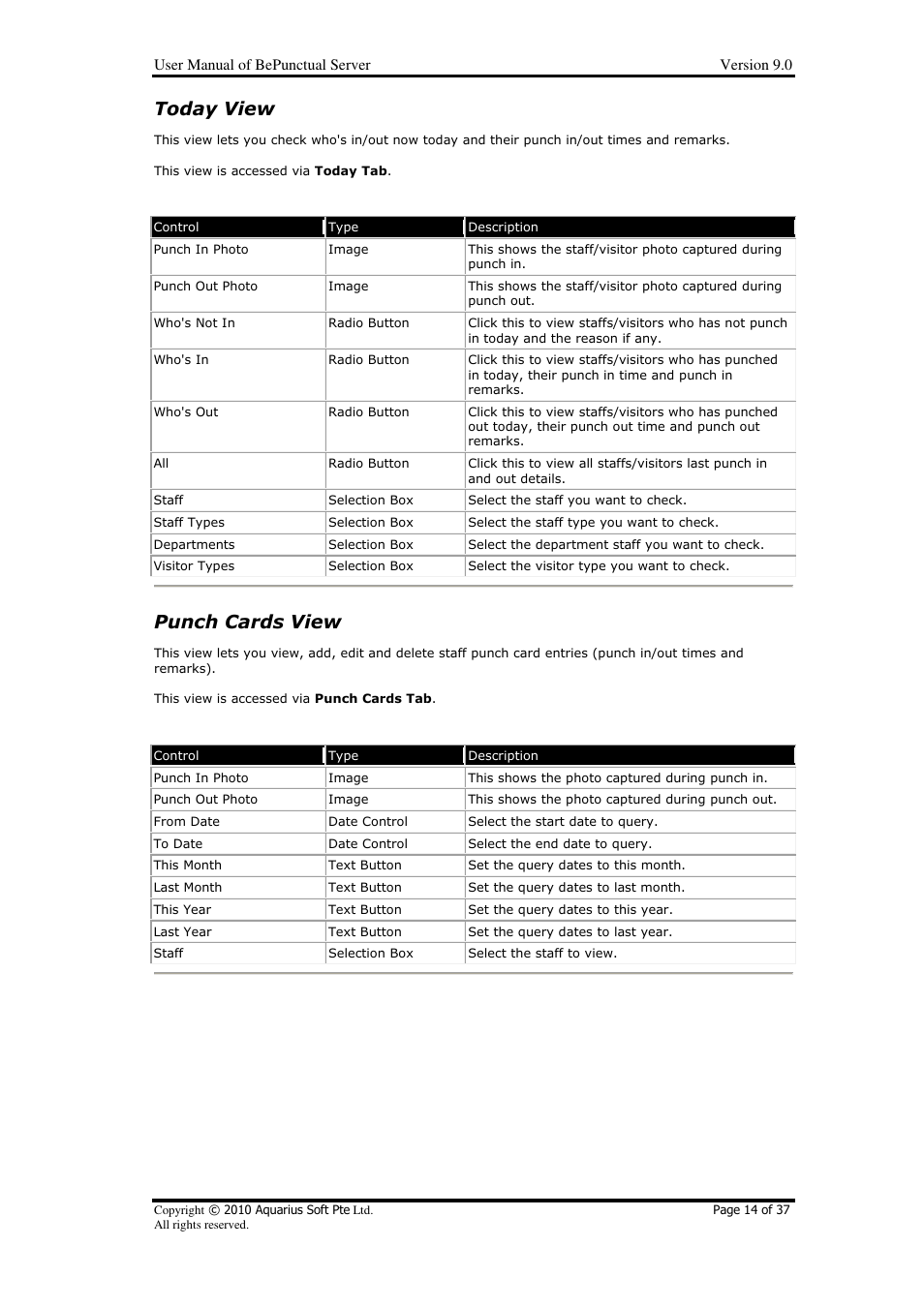 Today view, Punch cards view | AB Soft Server BePunctual User Manual | Page 14 / 37