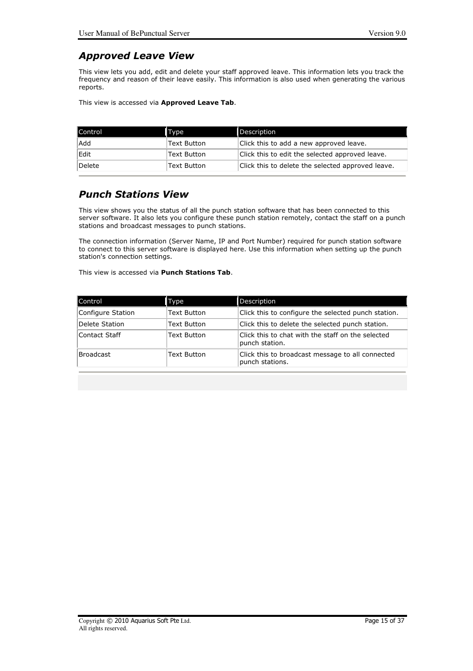 Approved leave view, Punch stations view | AB Soft Server BePunctual User Manual | Page 15 / 37