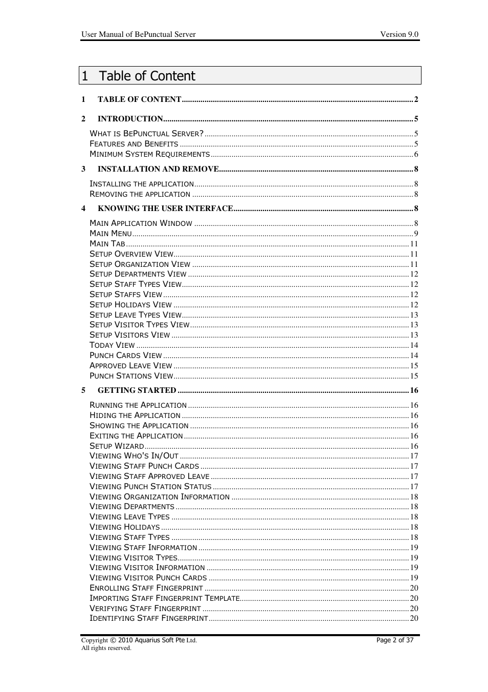 1table of content | AB Soft Server BePunctual User Manual | Page 2 / 37