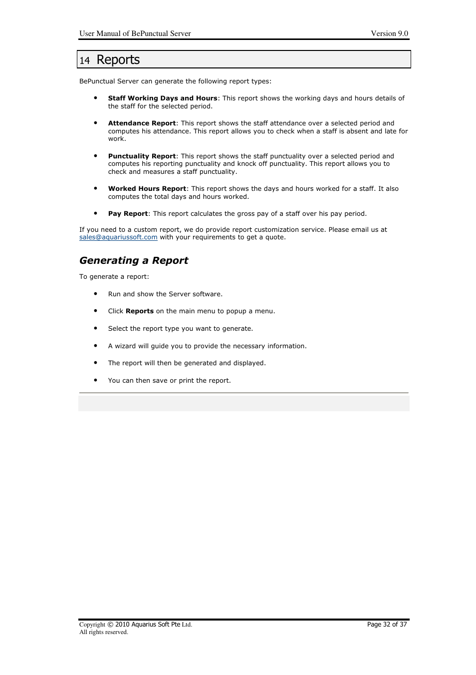 Reports, Generating a report | AB Soft Server BePunctual User Manual | Page 32 / 37