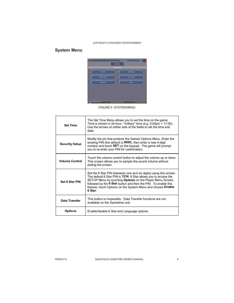 System menu | AB Soft Megatouch Gametime PM0503-10 User Manual | Page 11 / 36