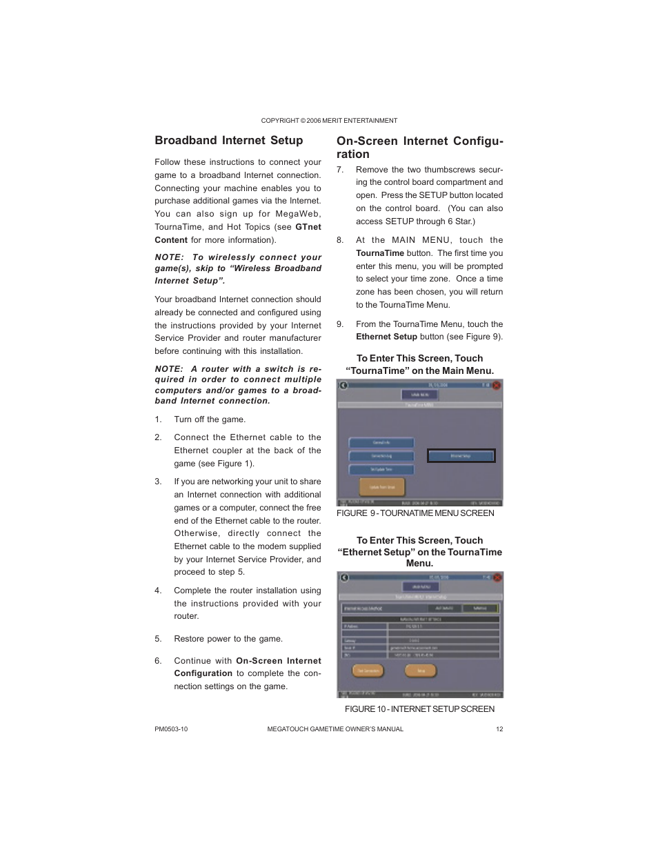 On-screen internet configu- ration, Broadband internet setup | AB Soft Megatouch Gametime PM0503-10 User Manual | Page 15 / 36