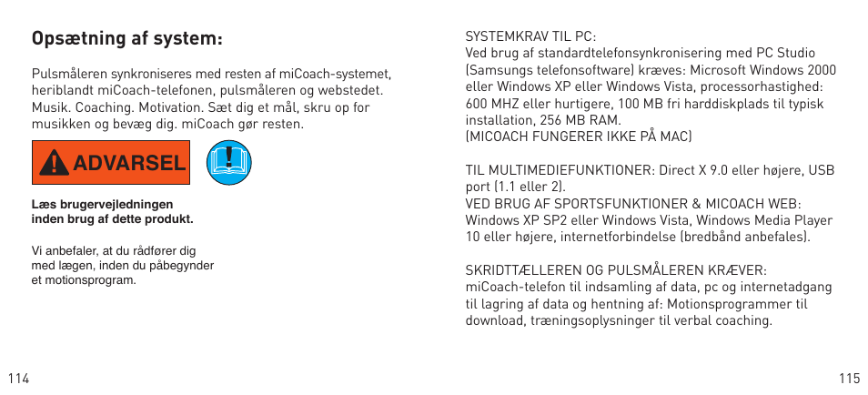 Advarsel | Adidas Heart Rate Monitor User Manual | Page 58 / 85