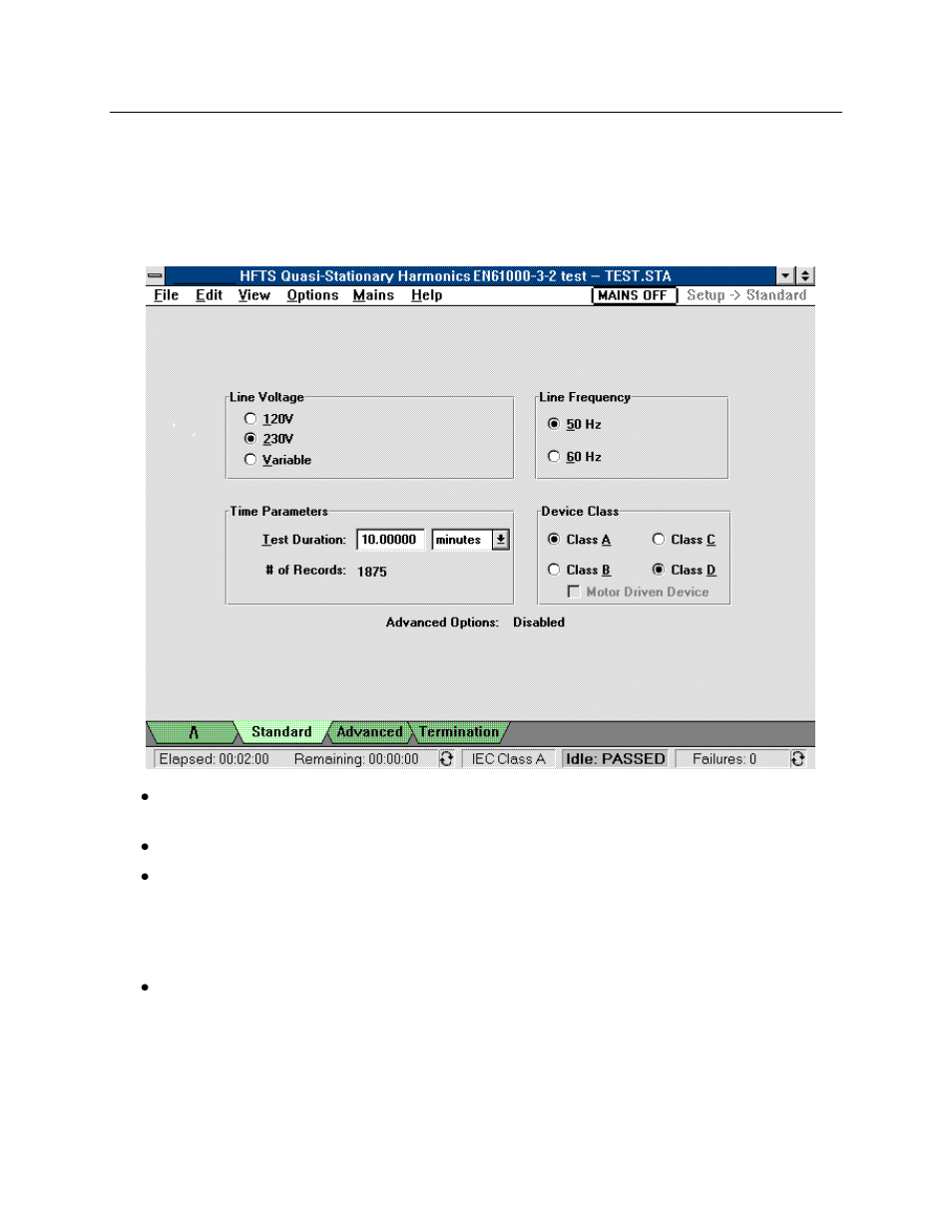 Standard test options, Advanced test options | Agilent Technologies EN 61000-3-2 User Manual | Page 20 / 106