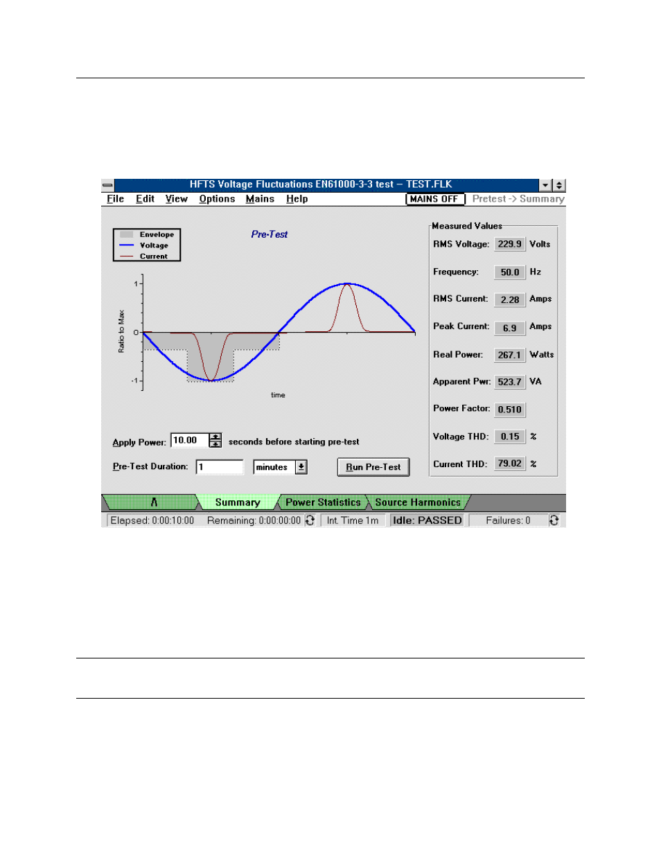 Pre-test for voltage fluctuations, Pre-test summary, Pre-test measurements | Agilent Technologies EN 61000-3-2 User Manual | Page 31 / 106