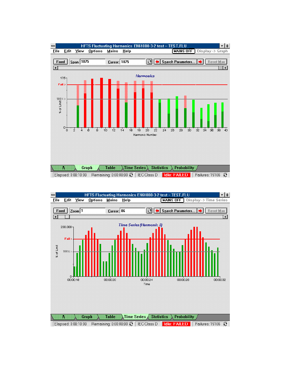 Viewing 2.5 minute window failures | Agilent Technologies EN 61000-3-2 User Manual | Page 48 / 106