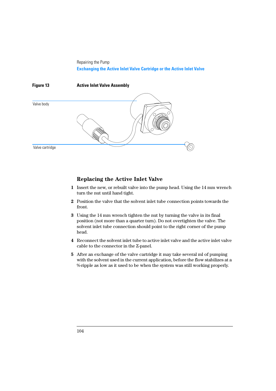 Replacing the active inlet valve | Agilent Technologies Quaternary Pump 1100 Series User Manual | Page 104 / 272