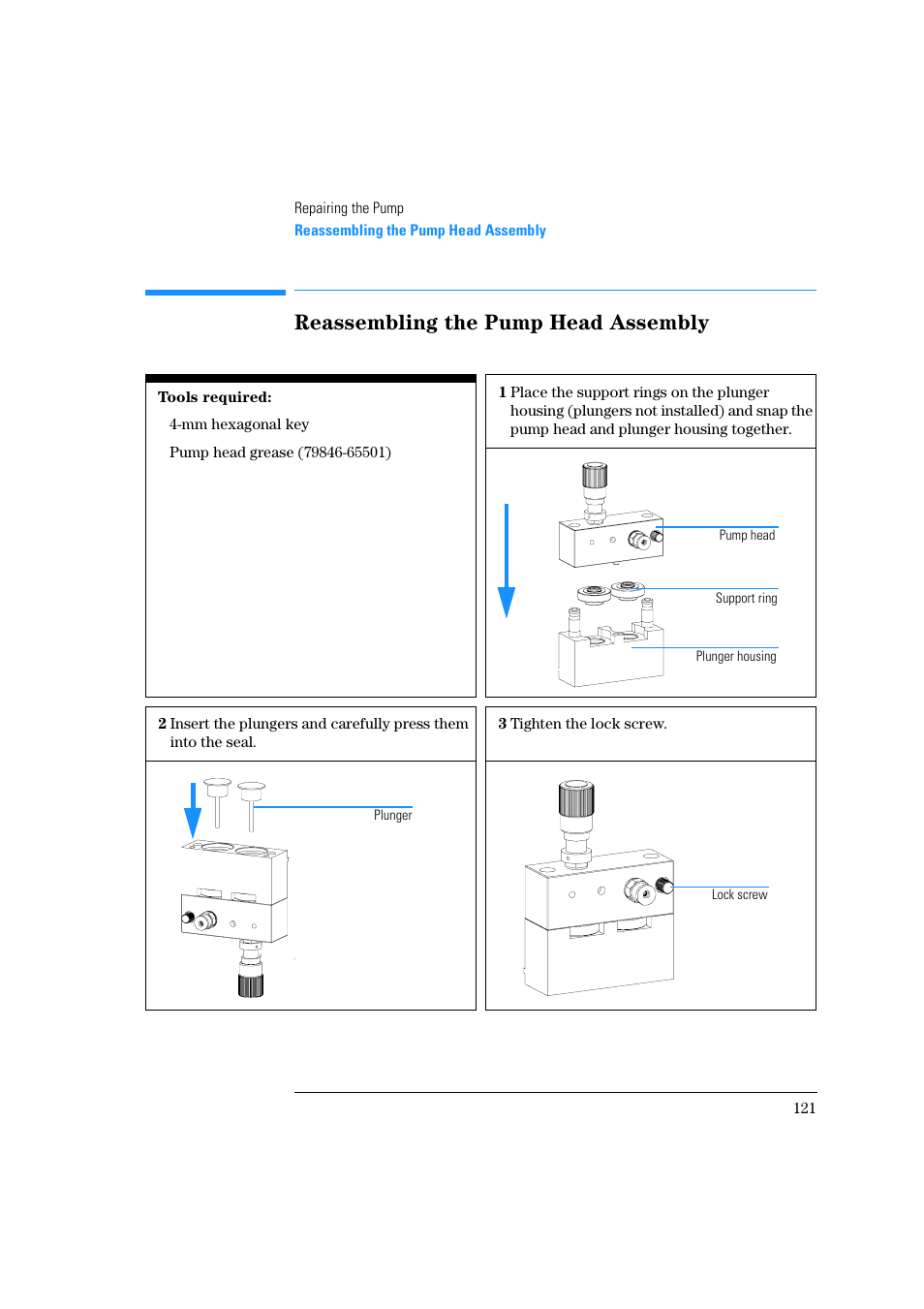 Reassembling the pump head assembly | Agilent Technologies Quaternary Pump 1100 Series User Manual | Page 121 / 272