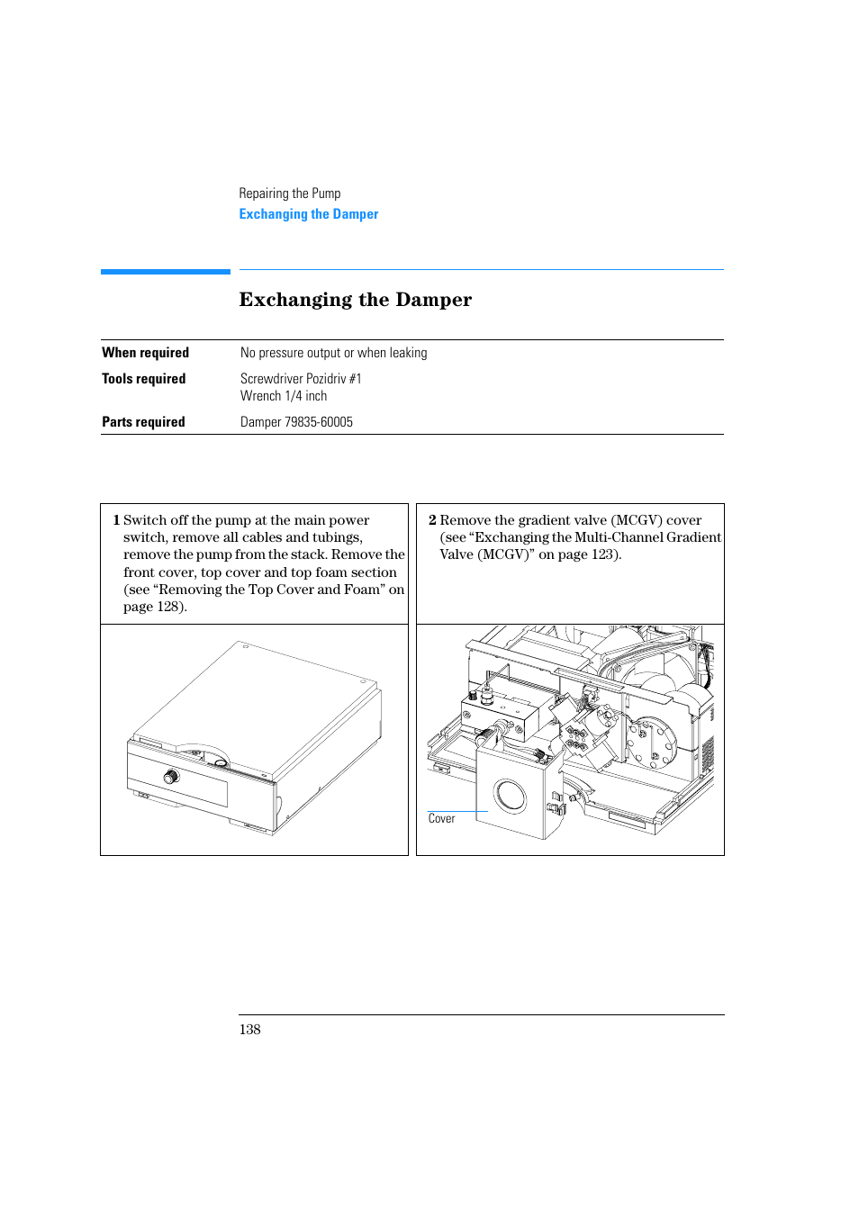 Exchanging the damper | Agilent Technologies Quaternary Pump 1100 Series User Manual | Page 138 / 272