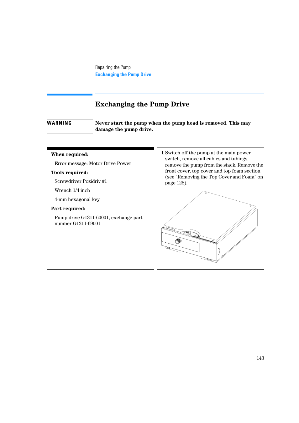 Exchanging the pump drive | Agilent Technologies Quaternary Pump 1100 Series User Manual | Page 143 / 272