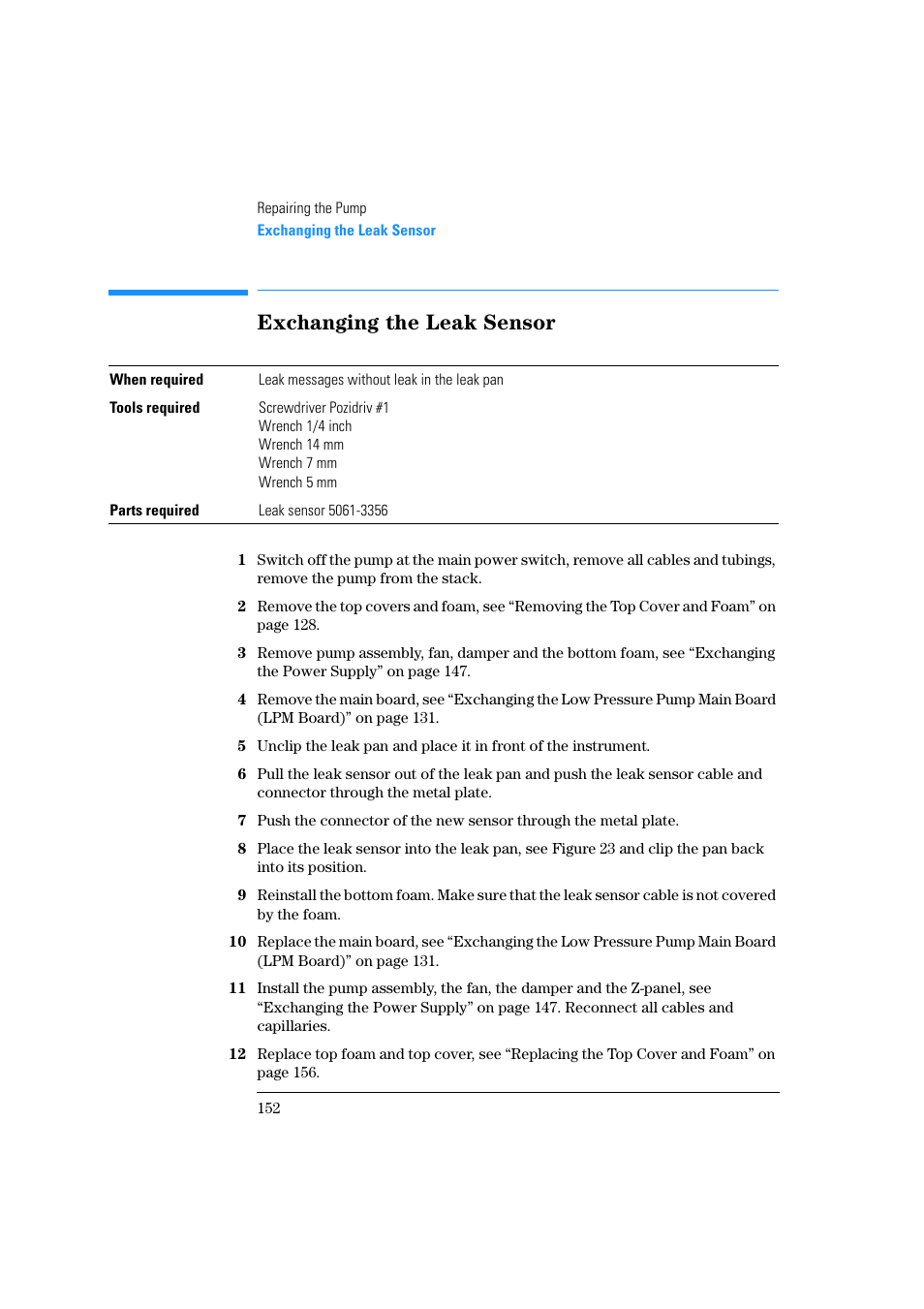 Exchanging the leak sensor | Agilent Technologies Quaternary Pump 1100 Series User Manual | Page 152 / 272
