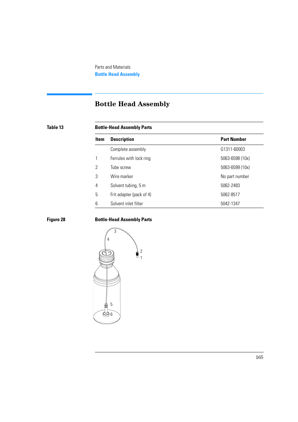 Bottle head assembly | Agilent Technologies Quaternary Pump 1100 Series User Manual | Page 165 / 272