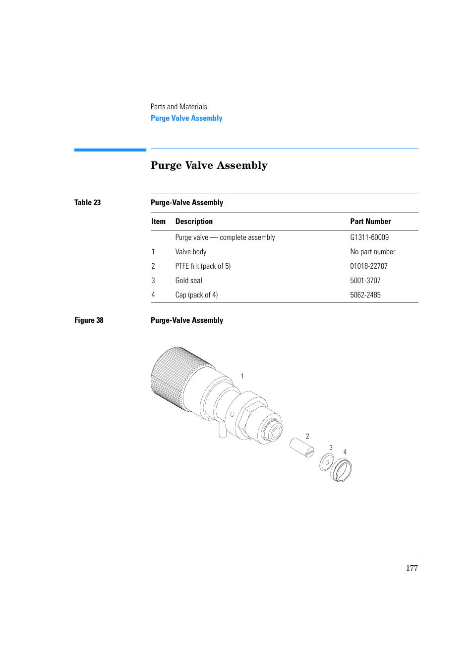 Purge valve assembly | Agilent Technologies Quaternary Pump 1100 Series User Manual | Page 177 / 272