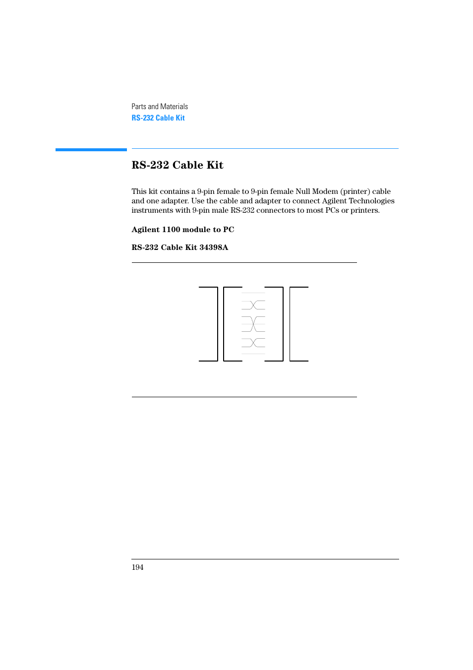 Rs-232 cable kit, Agilent 1100 module to pc, Rs-232 cable kit 34398a | Agilent Technologies Quaternary Pump 1100 Series User Manual | Page 194 / 272