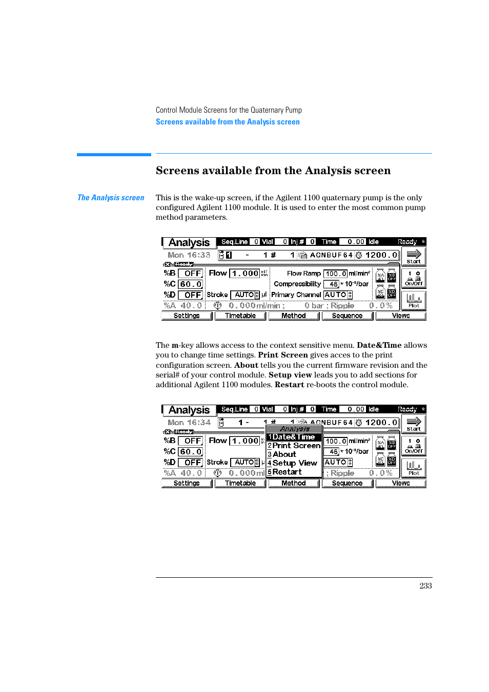 Screens available from the analysis screen | Agilent Technologies Quaternary Pump 1100 Series User Manual | Page 233 / 272