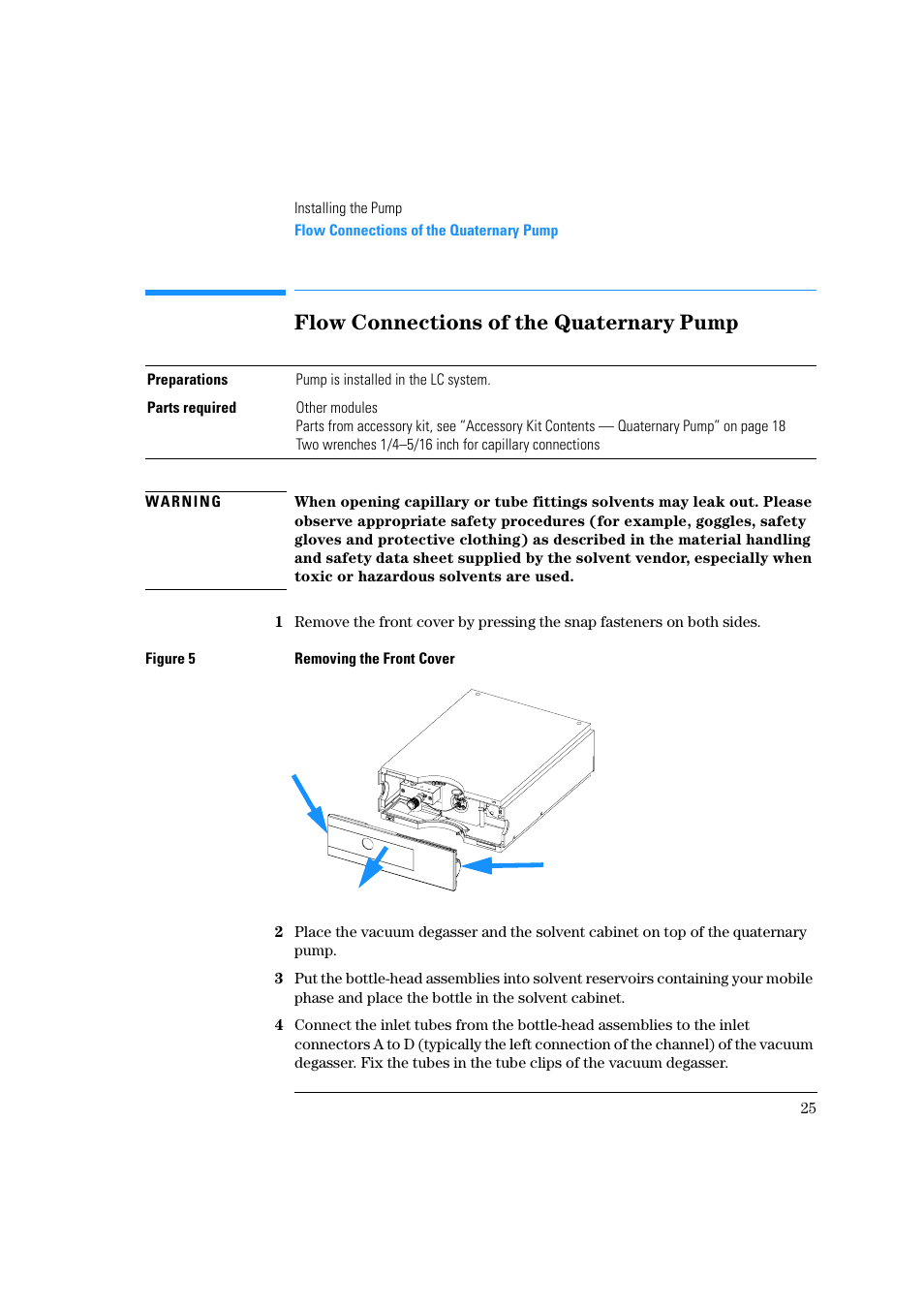 Flow connections of the quaternary pump | Agilent Technologies Quaternary Pump 1100 Series User Manual | Page 25 / 272