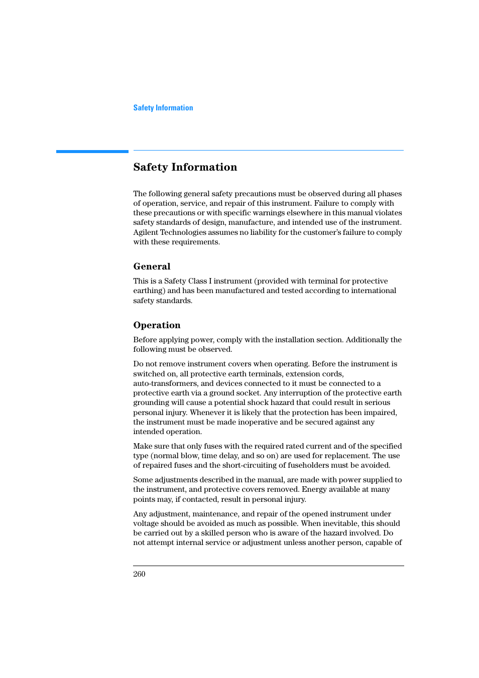 General, Operation, Safety information | Agilent Technologies Quaternary Pump 1100 Series User Manual | Page 260 / 272