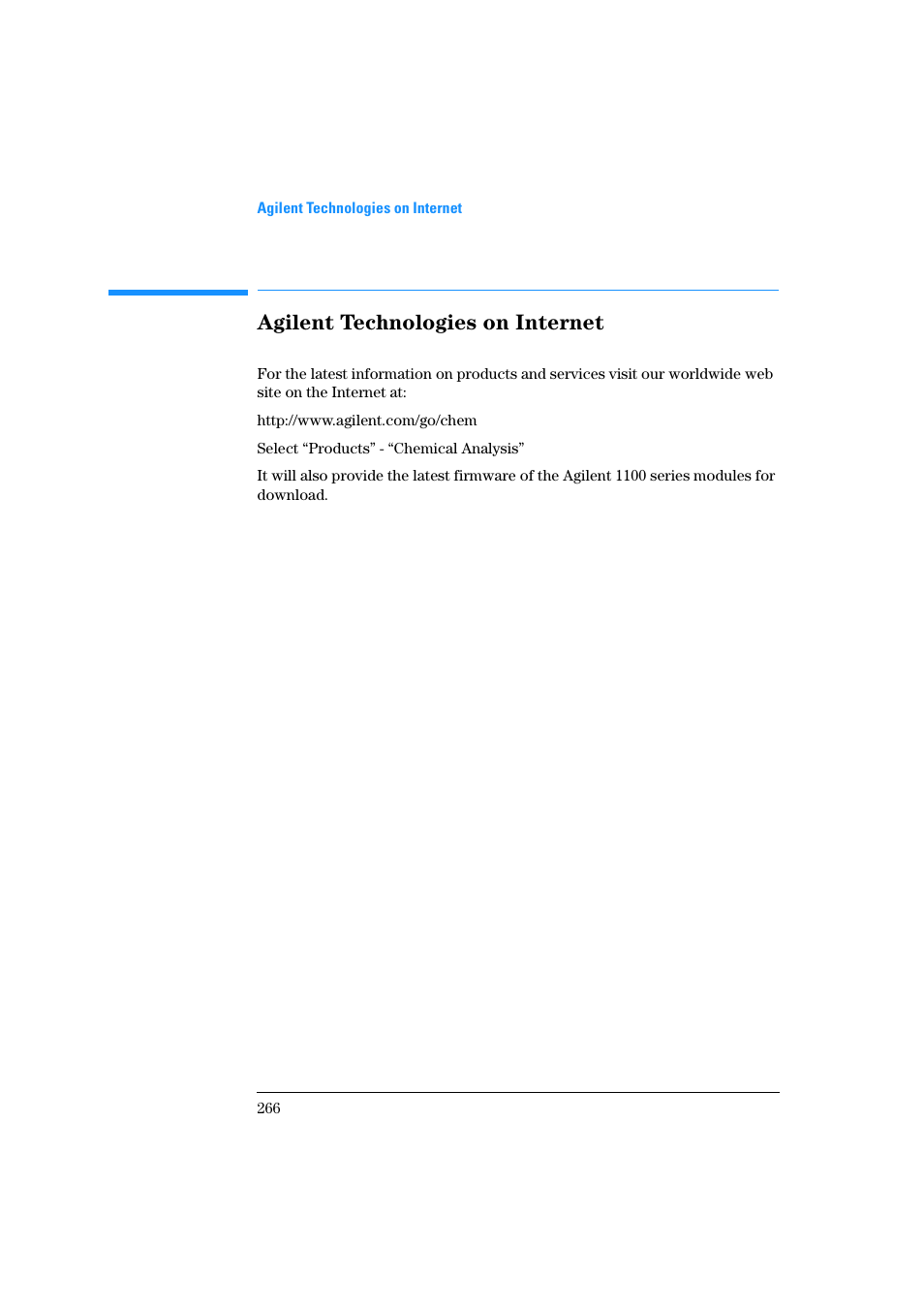 Agilent technologies on internet | Agilent Technologies Quaternary Pump 1100 Series User Manual | Page 266 / 272