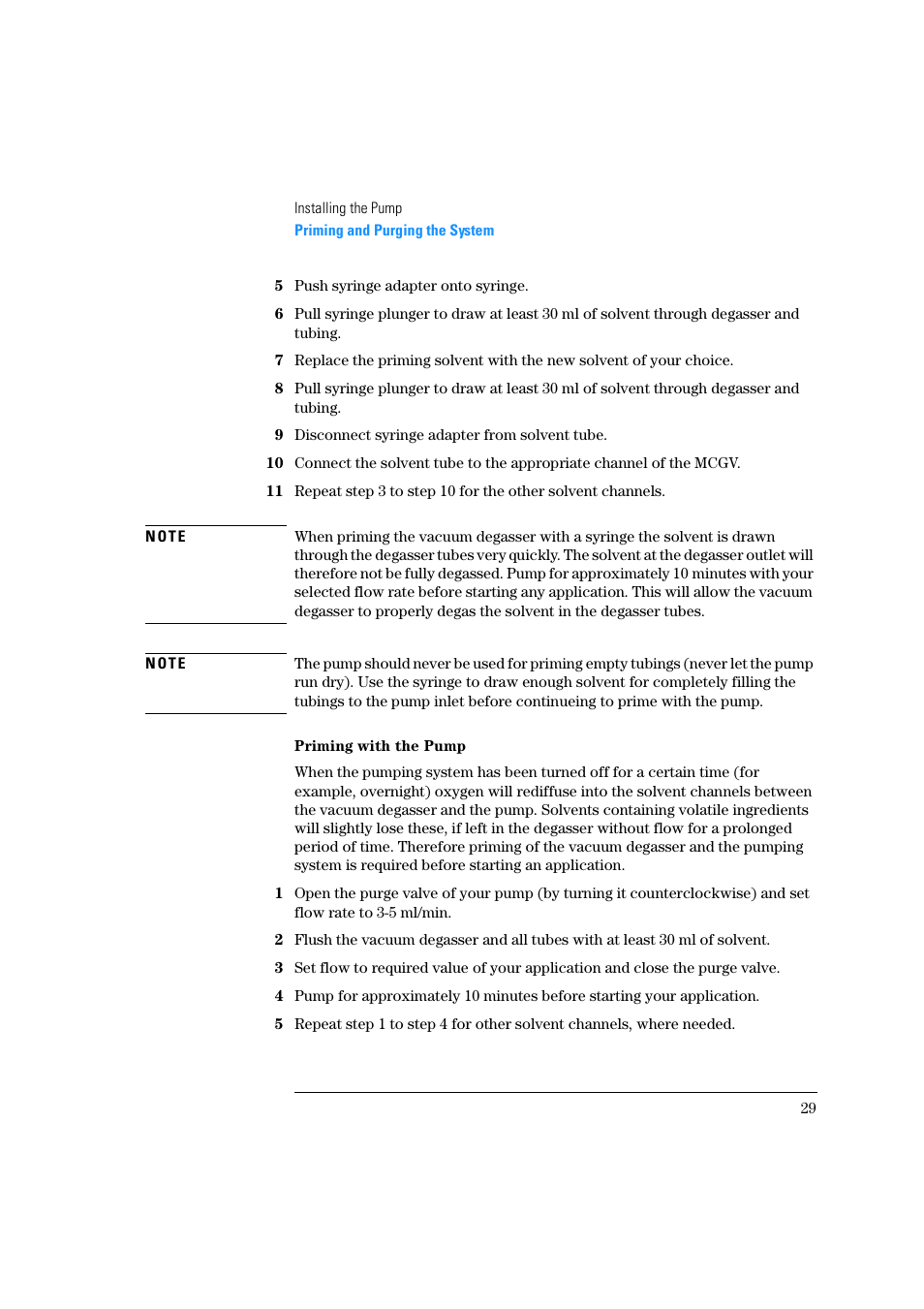 Priming with the pump | Agilent Technologies Quaternary Pump 1100 Series User Manual | Page 29 / 272