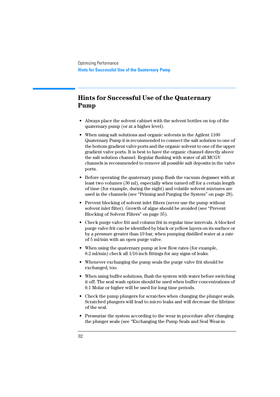 Hints for successful use of the quaternary pump | Agilent Technologies Quaternary Pump 1100 Series User Manual | Page 32 / 272