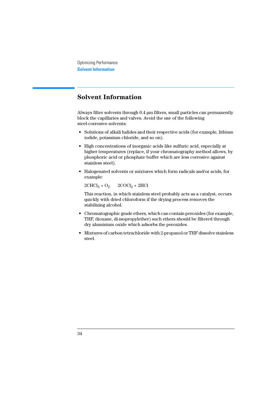 Solvent information | Agilent Technologies Quaternary Pump 1100 Series User Manual | Page 34 / 272