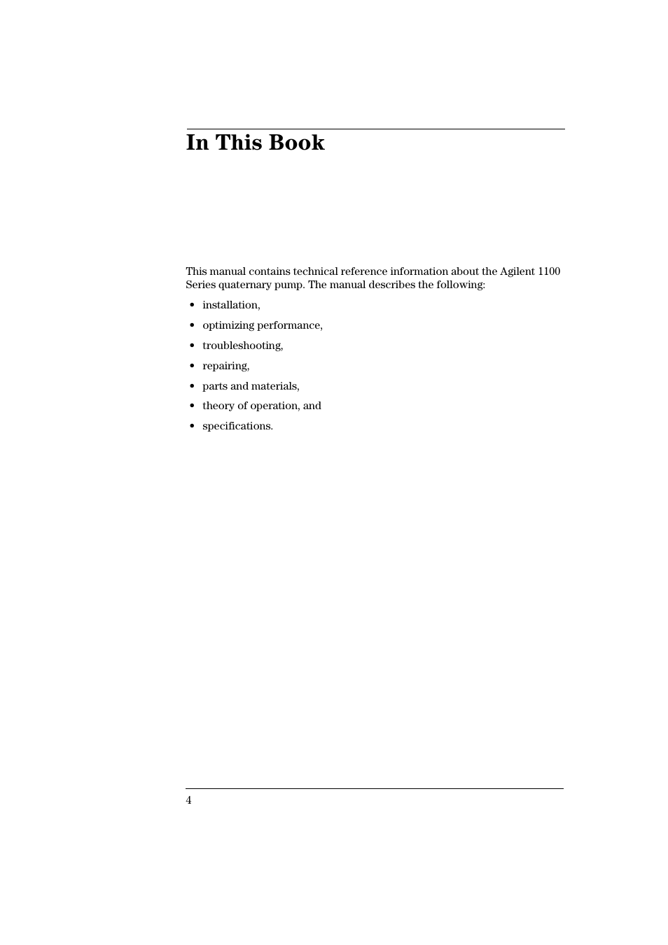 Agilent Technologies Quaternary Pump 1100 Series User Manual | Page 4 / 272