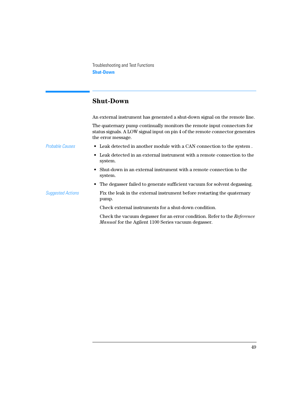 Shut-down | Agilent Technologies Quaternary Pump 1100 Series User Manual | Page 49 / 272