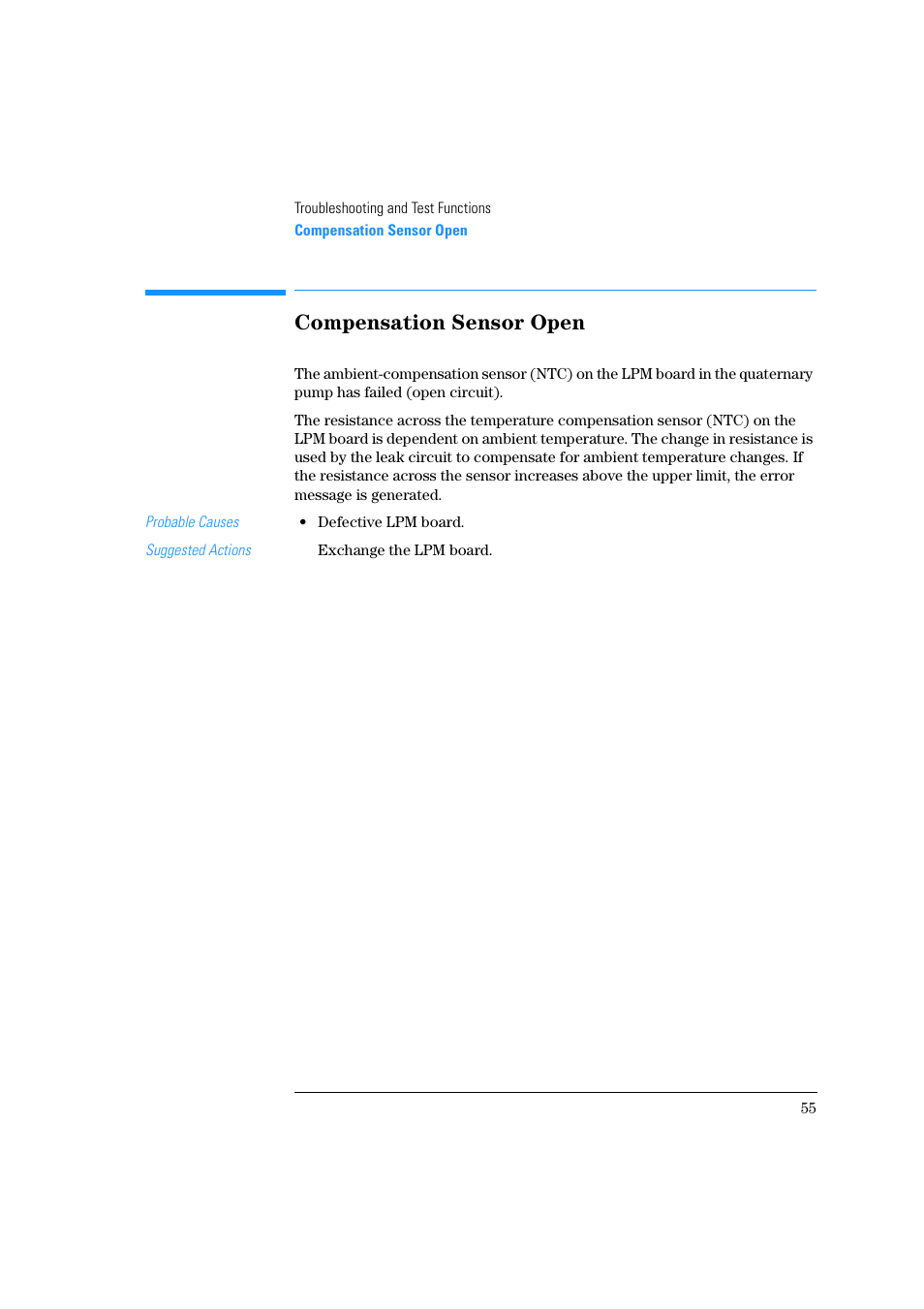 Compensation sensor open | Agilent Technologies Quaternary Pump 1100 Series User Manual | Page 55 / 272