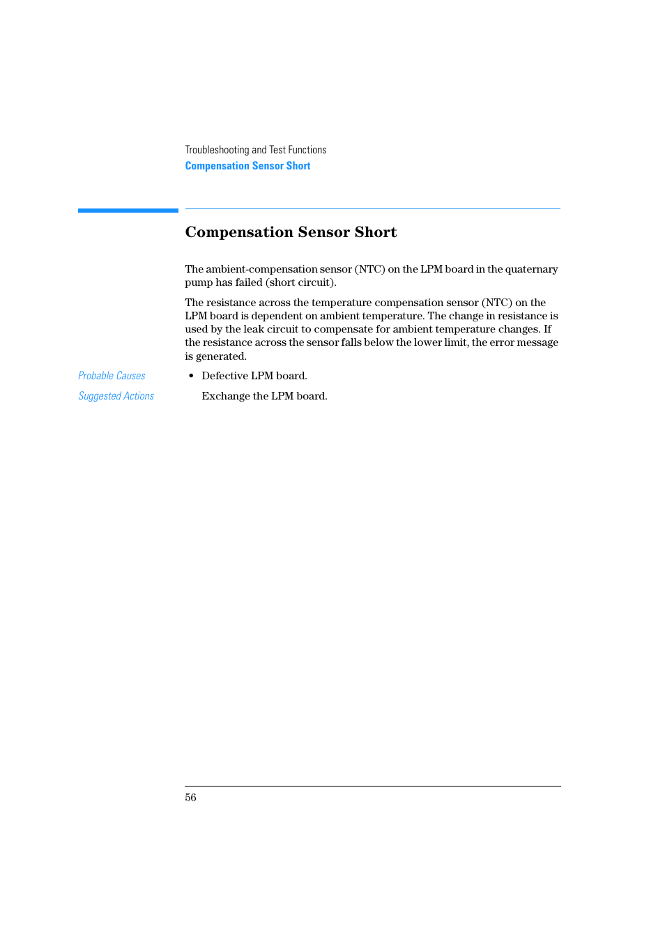 Compensation sensor short | Agilent Technologies Quaternary Pump 1100 Series User Manual | Page 56 / 272