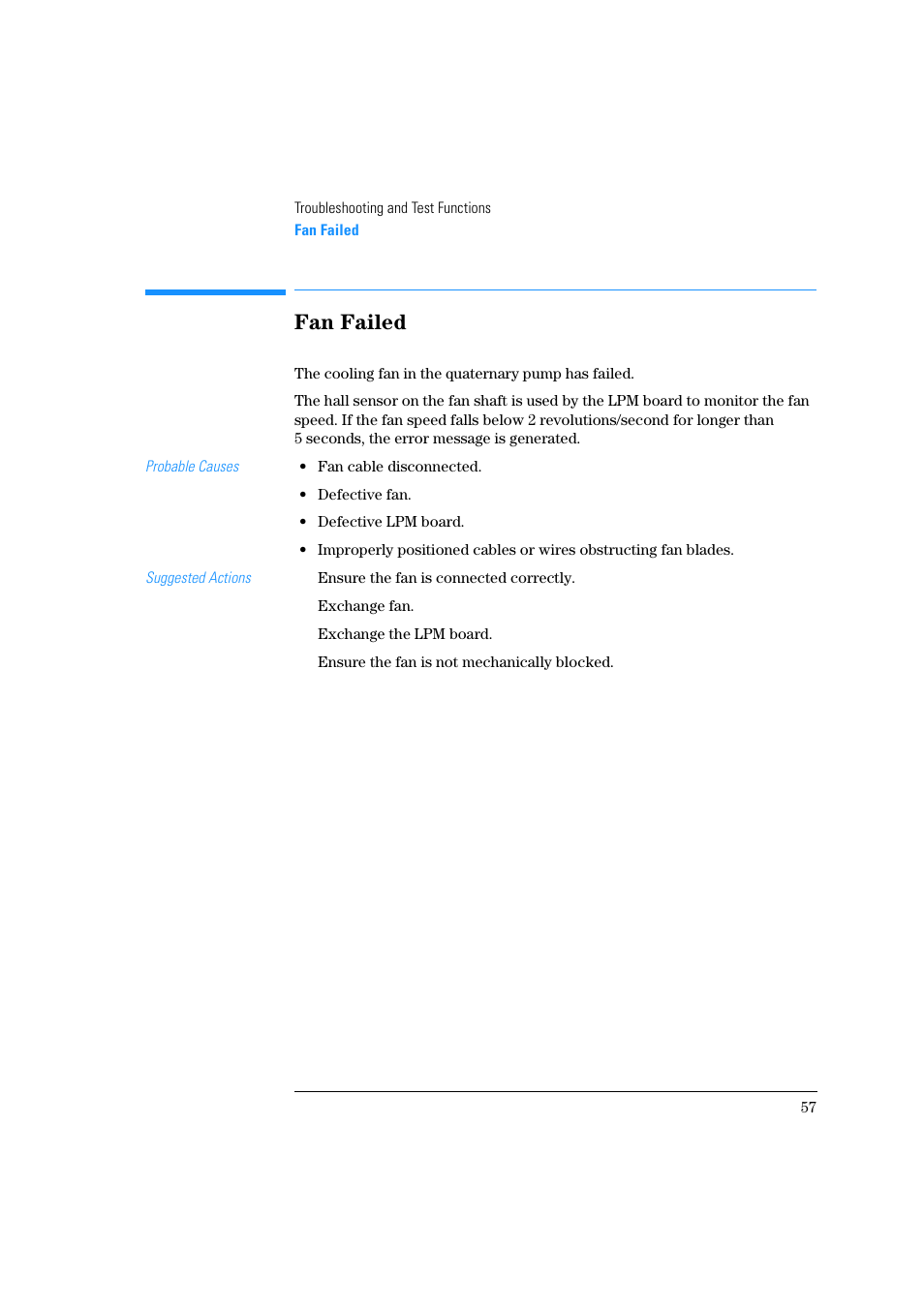Fan failed | Agilent Technologies Quaternary Pump 1100 Series User Manual | Page 57 / 272