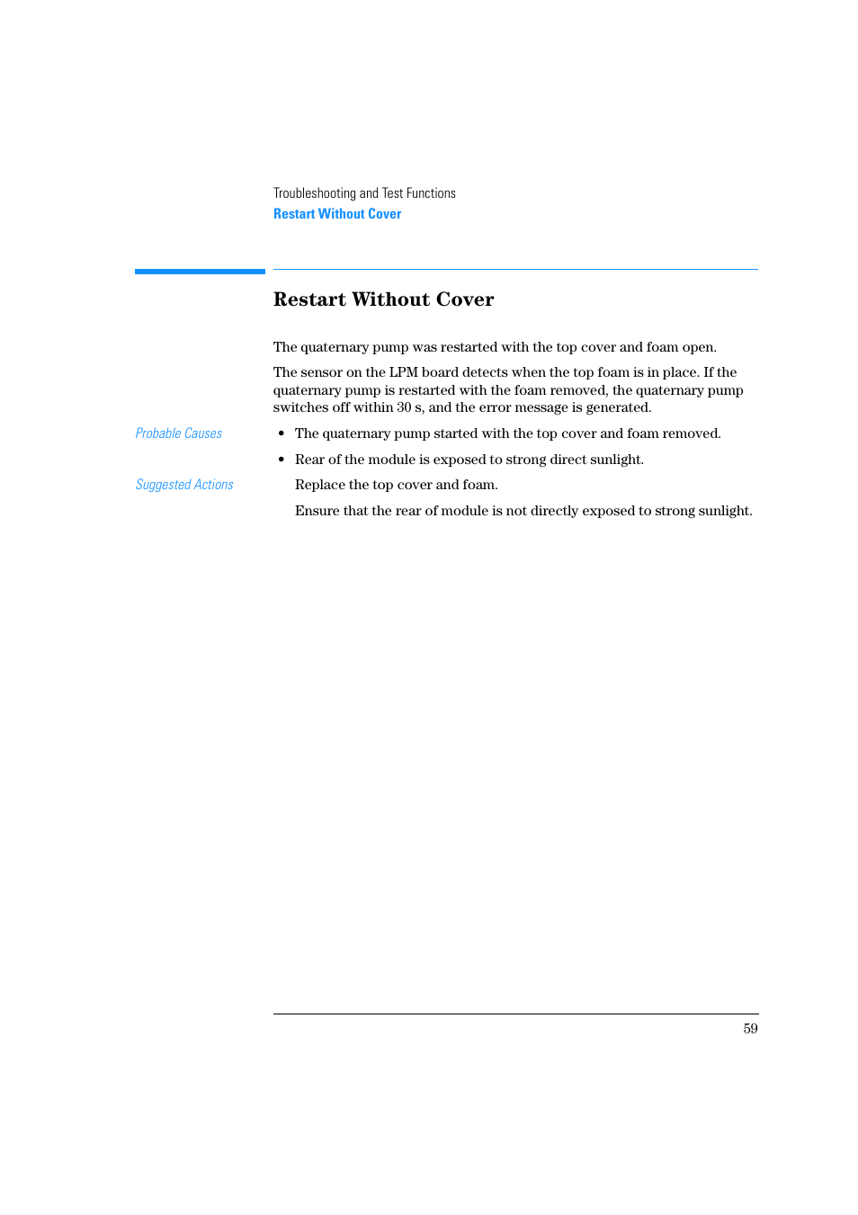 Restart without cover | Agilent Technologies Quaternary Pump 1100 Series User Manual | Page 59 / 272