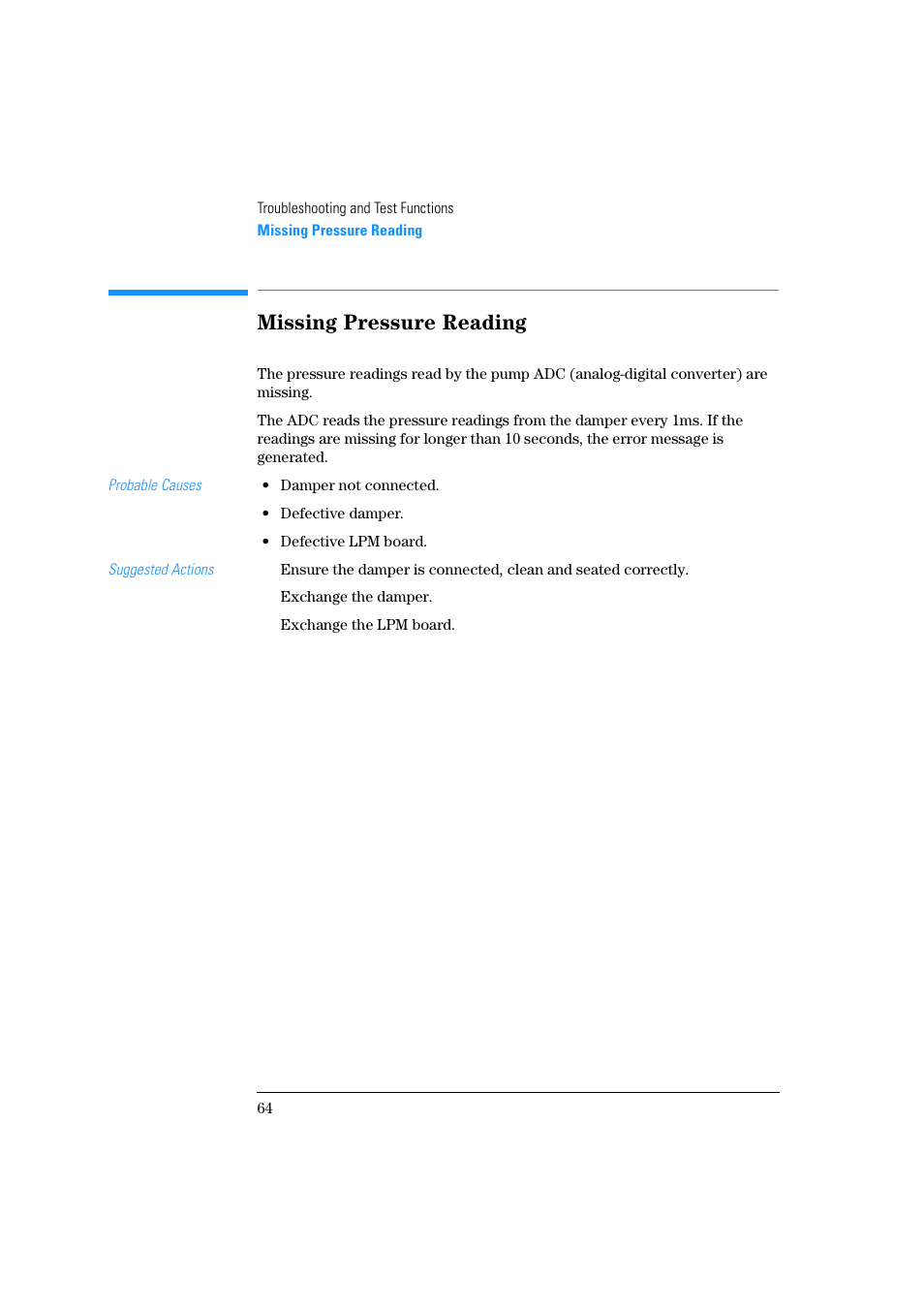 Missing pressure reading | Agilent Technologies Quaternary Pump 1100 Series User Manual | Page 64 / 272