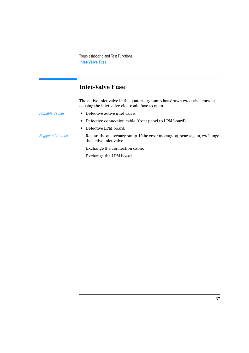 Inlet-valve fuse | Agilent Technologies Quaternary Pump 1100 Series User Manual | Page 67 / 272