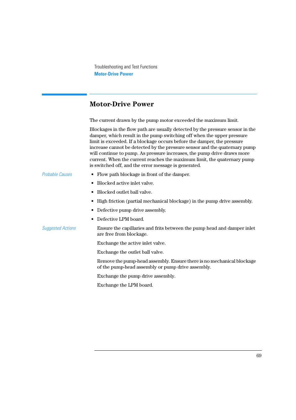 Motor-drive power | Agilent Technologies Quaternary Pump 1100 Series User Manual | Page 69 / 272