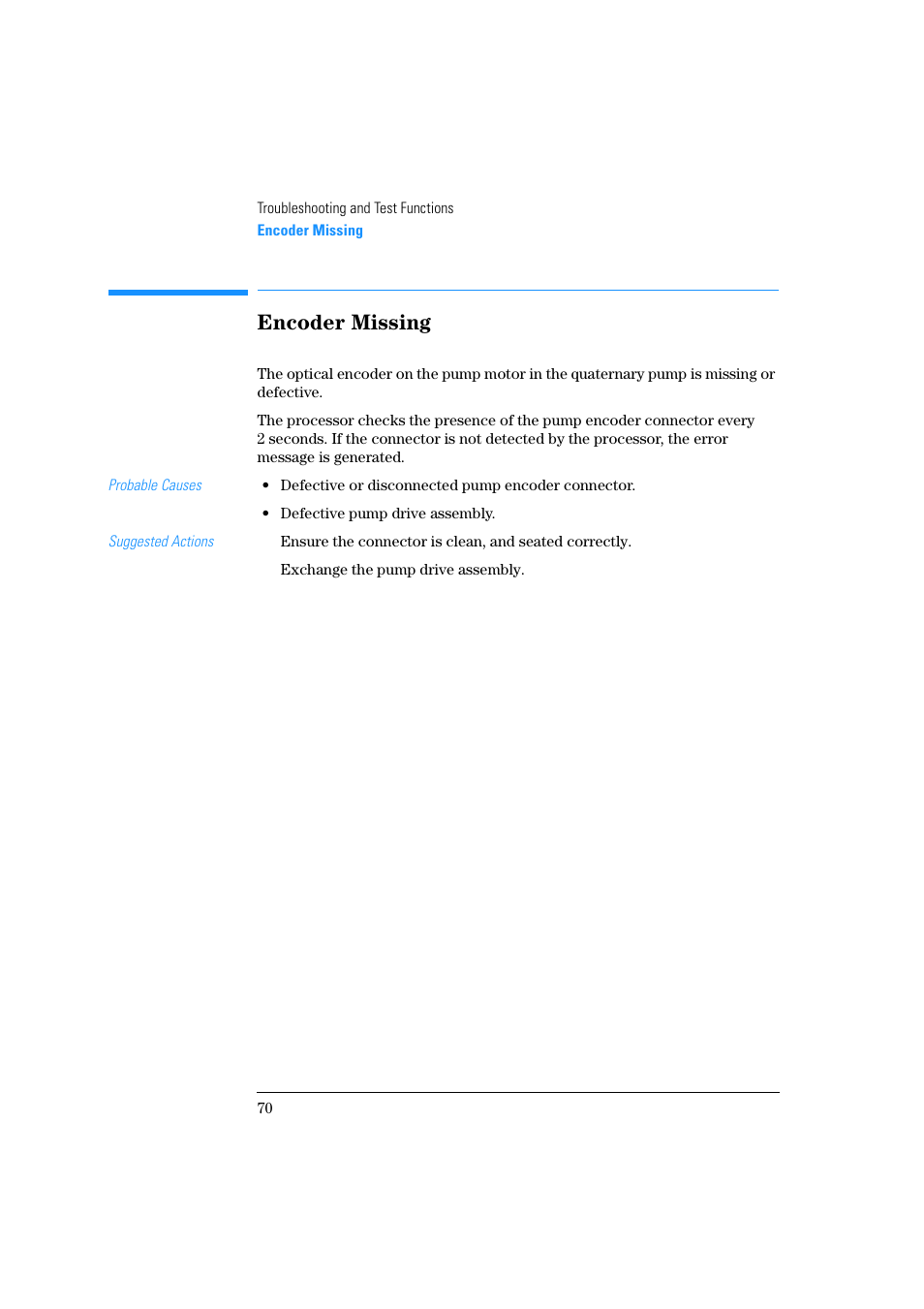 Encoder missing | Agilent Technologies Quaternary Pump 1100 Series User Manual | Page 70 / 272