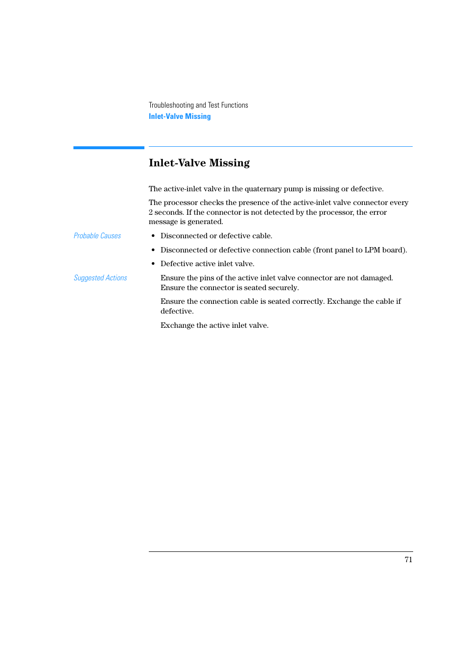 Inlet-valve missing | Agilent Technologies Quaternary Pump 1100 Series User Manual | Page 71 / 272