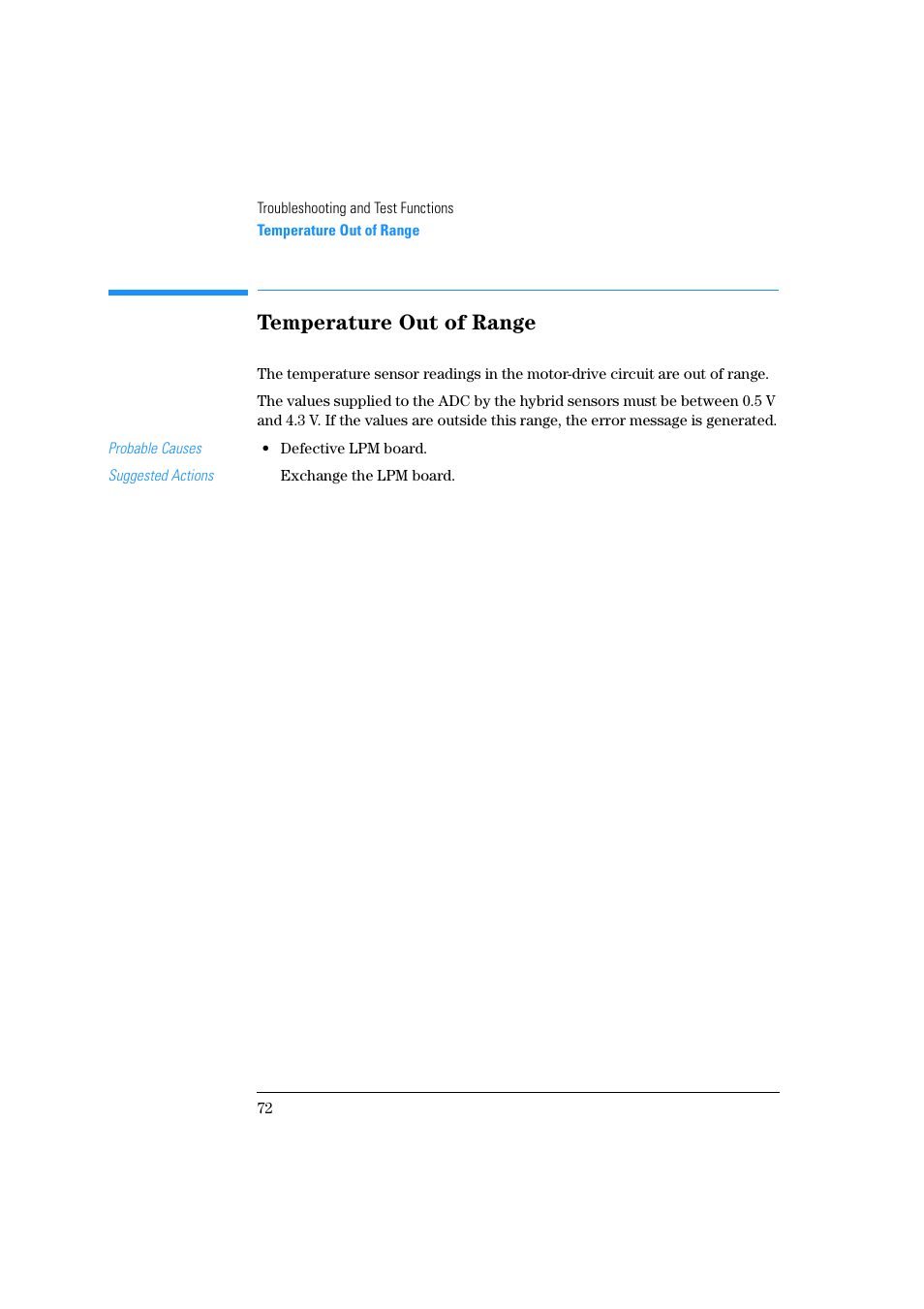 Temperature out of range | Agilent Technologies Quaternary Pump 1100 Series User Manual | Page 72 / 272